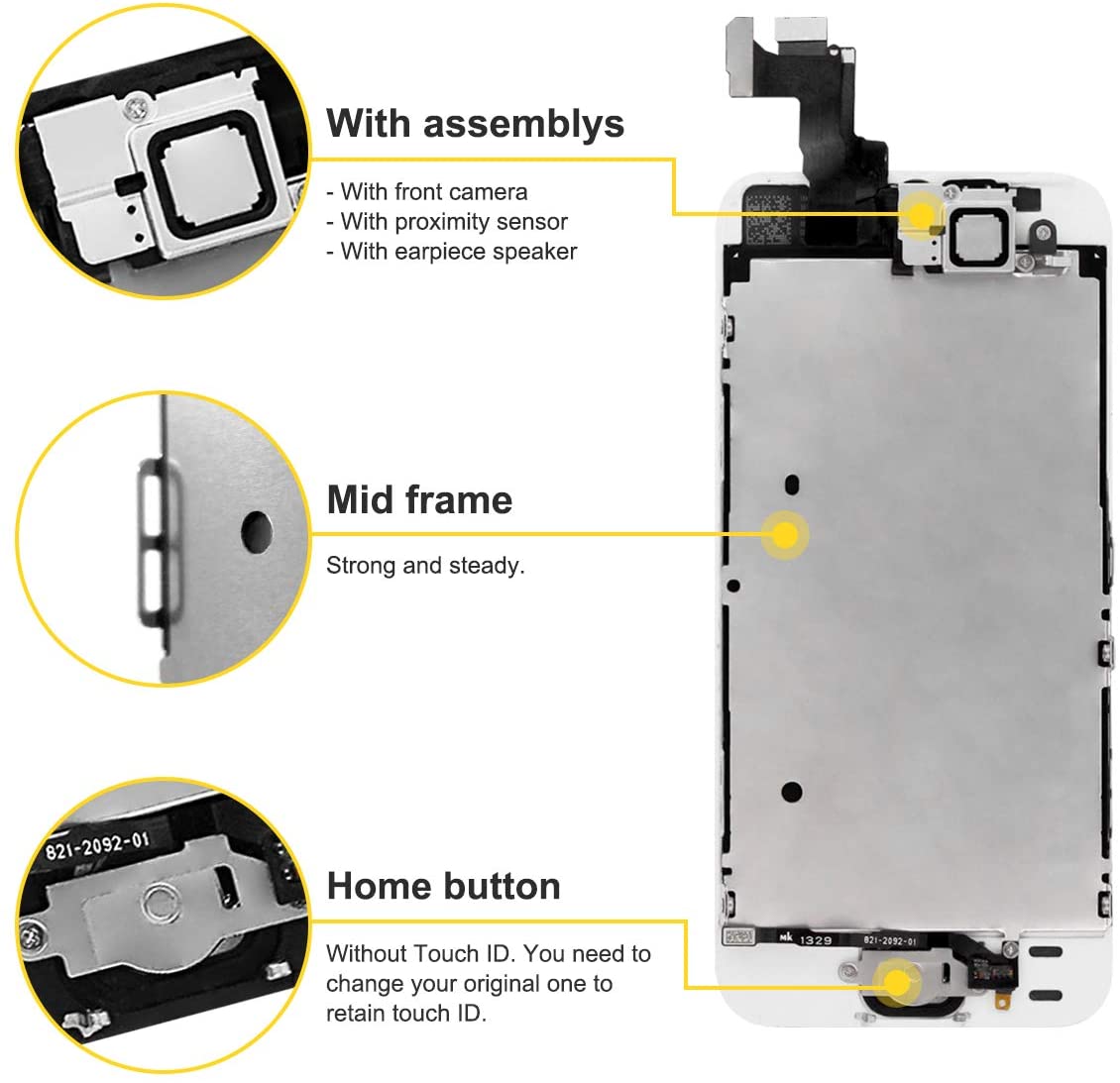bokman for iPhone 5s/SE White Screen Replacement Parts Full Display Assembly