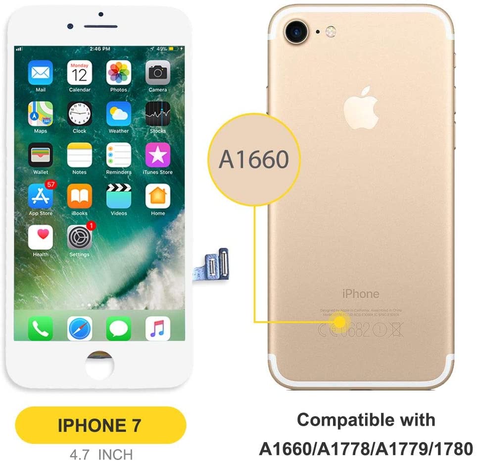 bokman Ersatzdisplay für iPhone 7, Bildschirm-Komplettset, Weiß