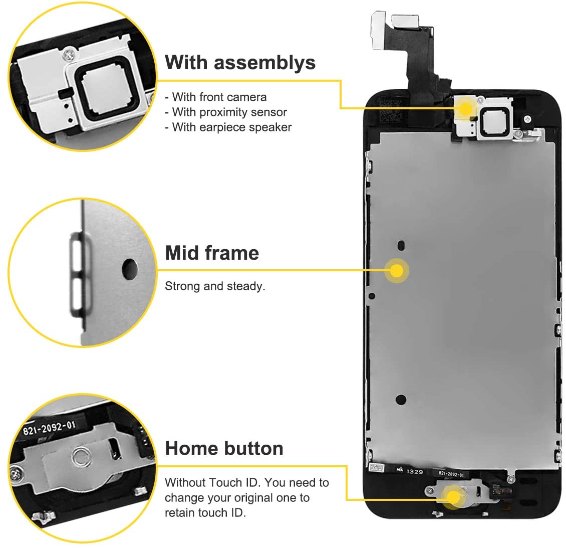 bokman for iPhone 5s/SE Black Screen Replacement Parts Full Display Assembly