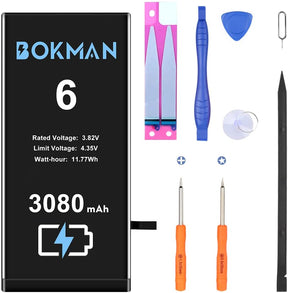 bokman for iPhone 6 Battery Replacement, High Capacity Li-ion Polymer Battery 3080mAh with All Tool Kits and Adhesive Strips
