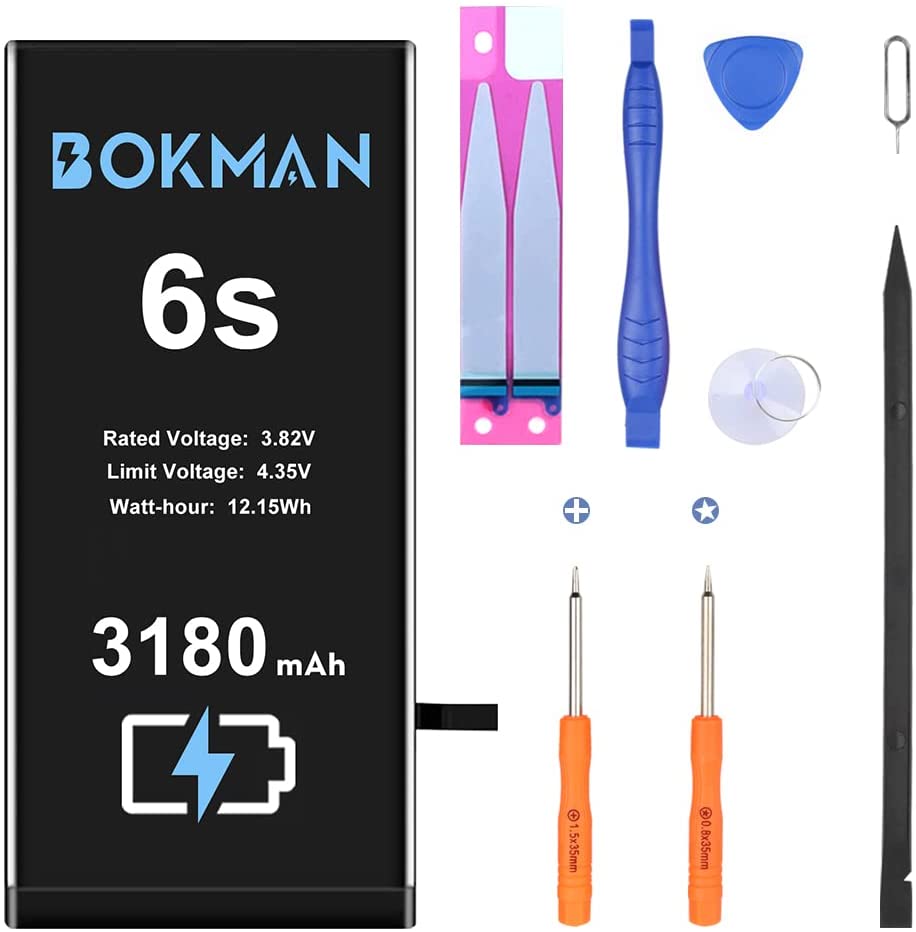 bokman for iPhone 6s Battery Replacement, High Capacity Li-ion Polymer Battery 3180mAh with All Tool Kits and Adhesive Strips