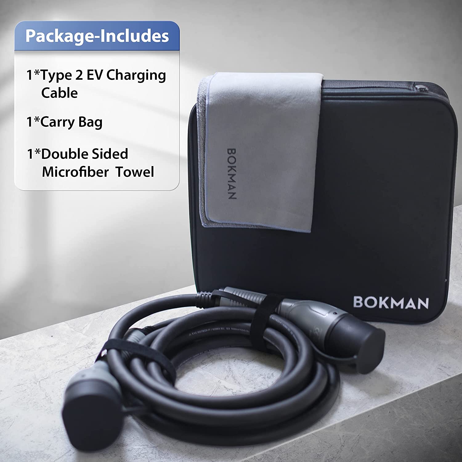 bokman EV Type 2 Charging Cable, Type 2 to Type 2 | 7.2kW | 32A | 5 Meters | Single Phase Electric Vehicle Charging Cable