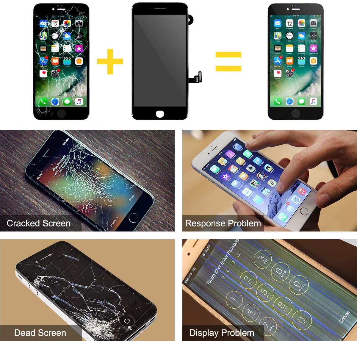 bokman for iPhone 8 Plus Black Screen Replacement Parts Full Display Assembly
