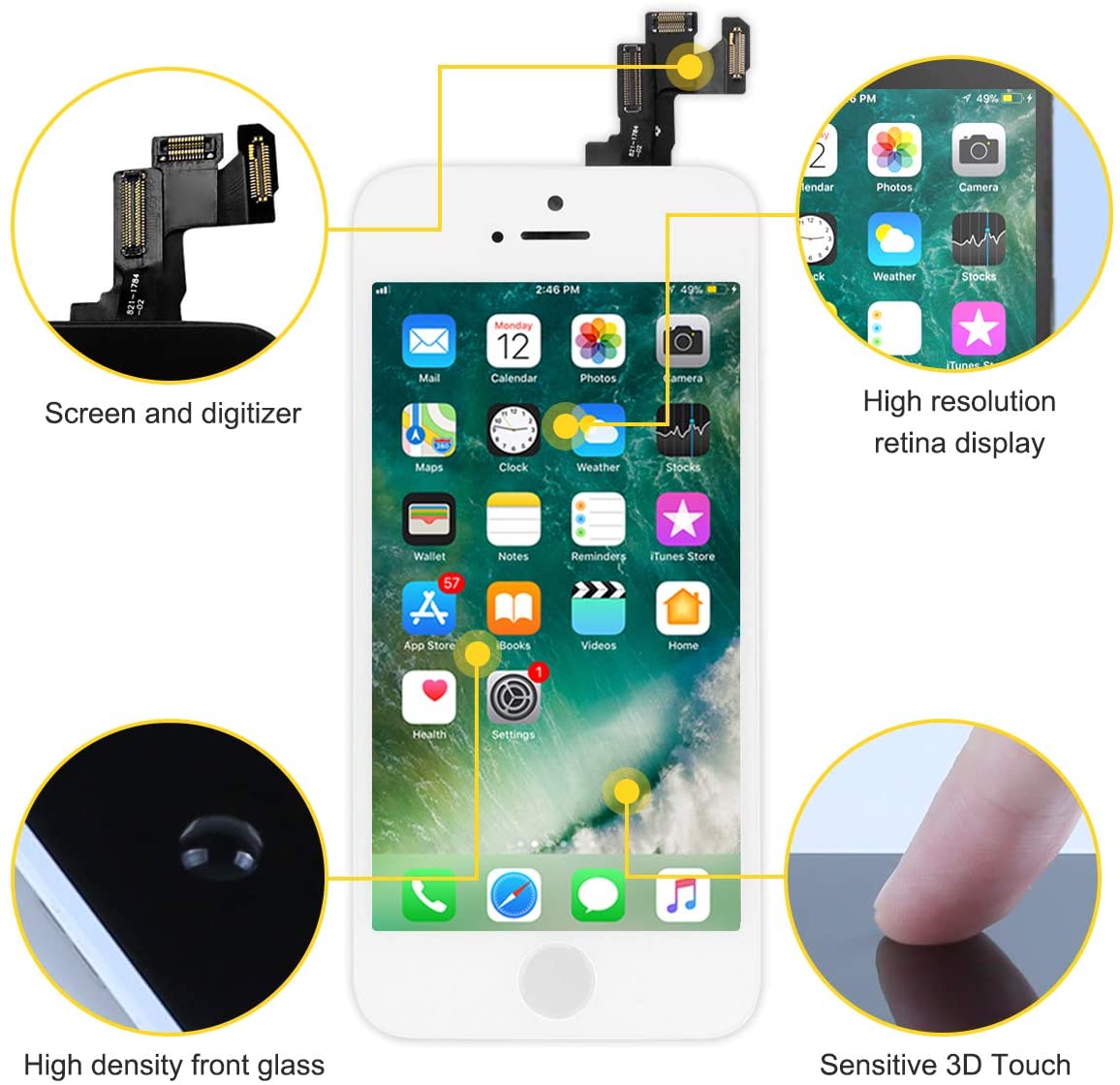 bokman for iPhone 5s/SE White Screen Replacement Parts Full Display Assembly