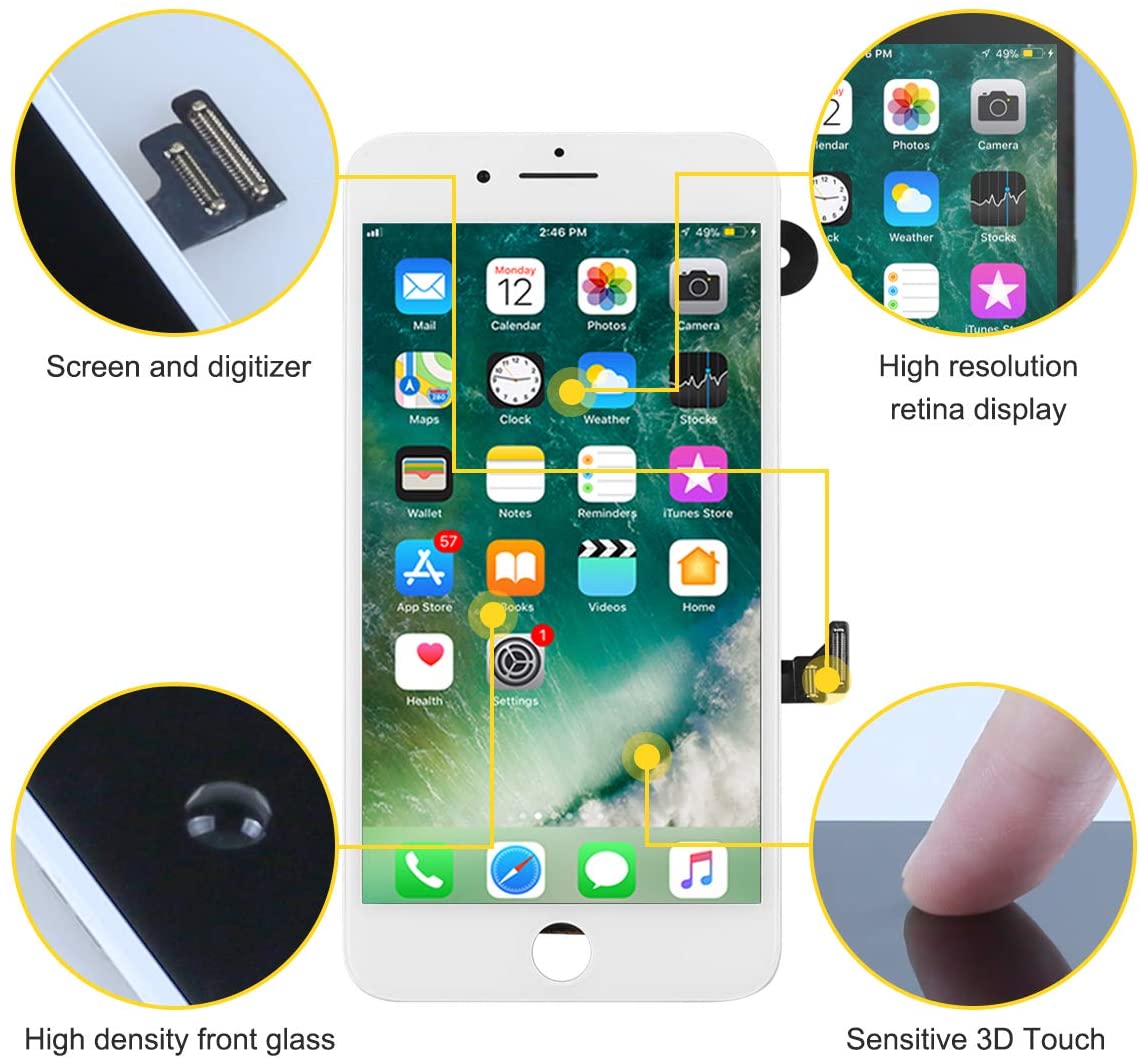 bokman for iPhone 8 Plus White Screen Replacement Parts Full Display Assembly