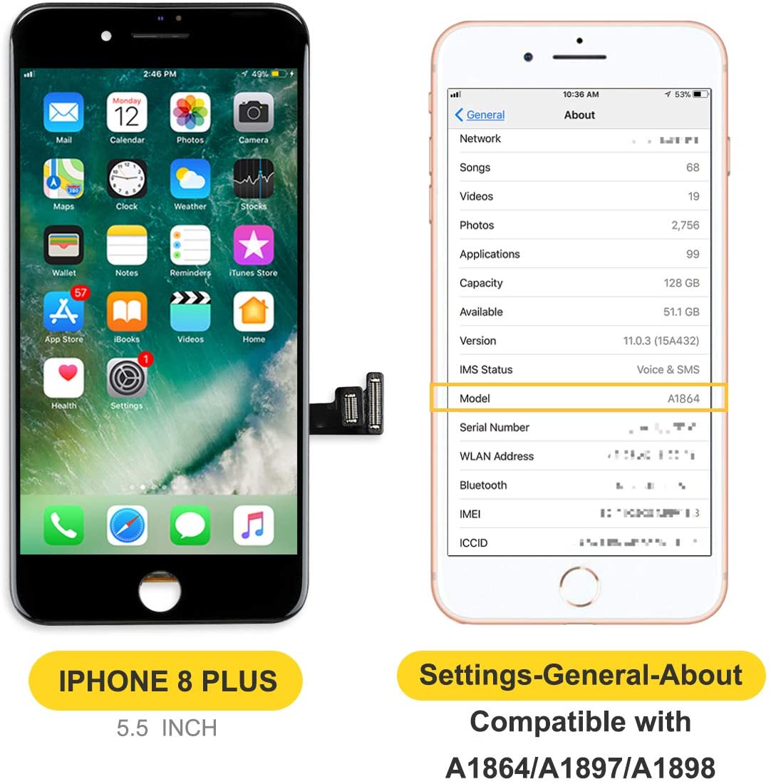 bokman for iPhone 8 Plus Black Screen Replacement Parts Display Assembly