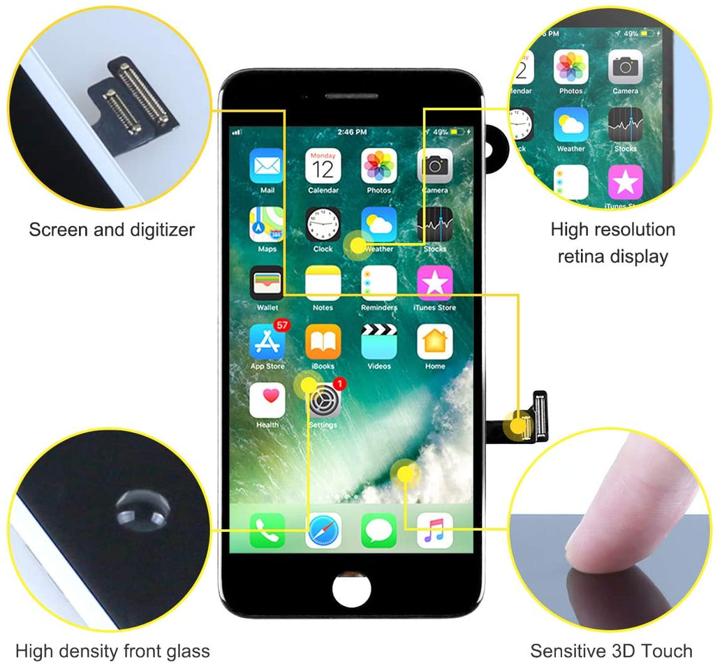 bokman for iPhone 8 Plus Black Screen Replacement Parts Full Display Assembly