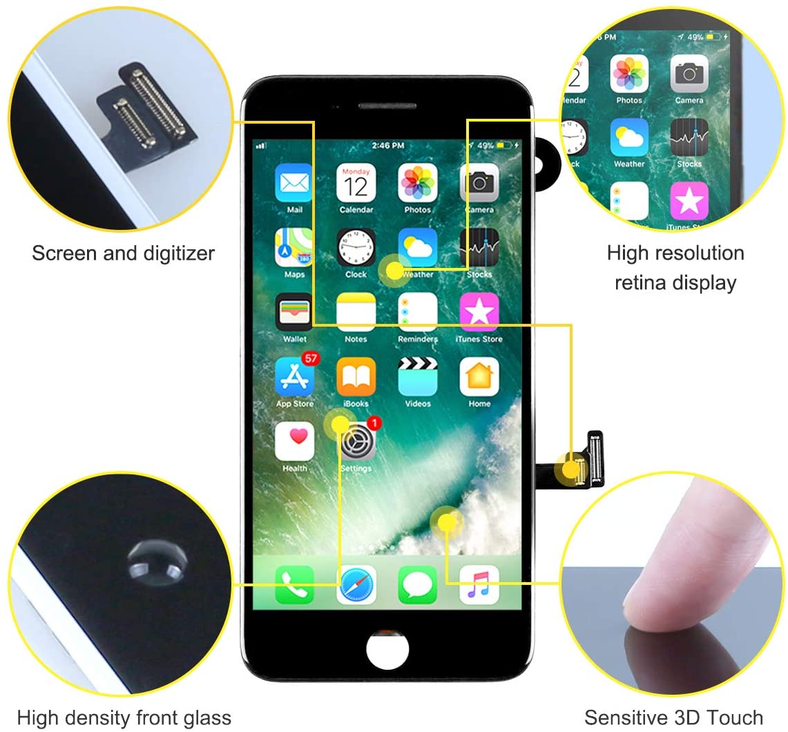 bokman for iPhone 8 Plus Black Screen Replacement Parts Full Display Assembly
