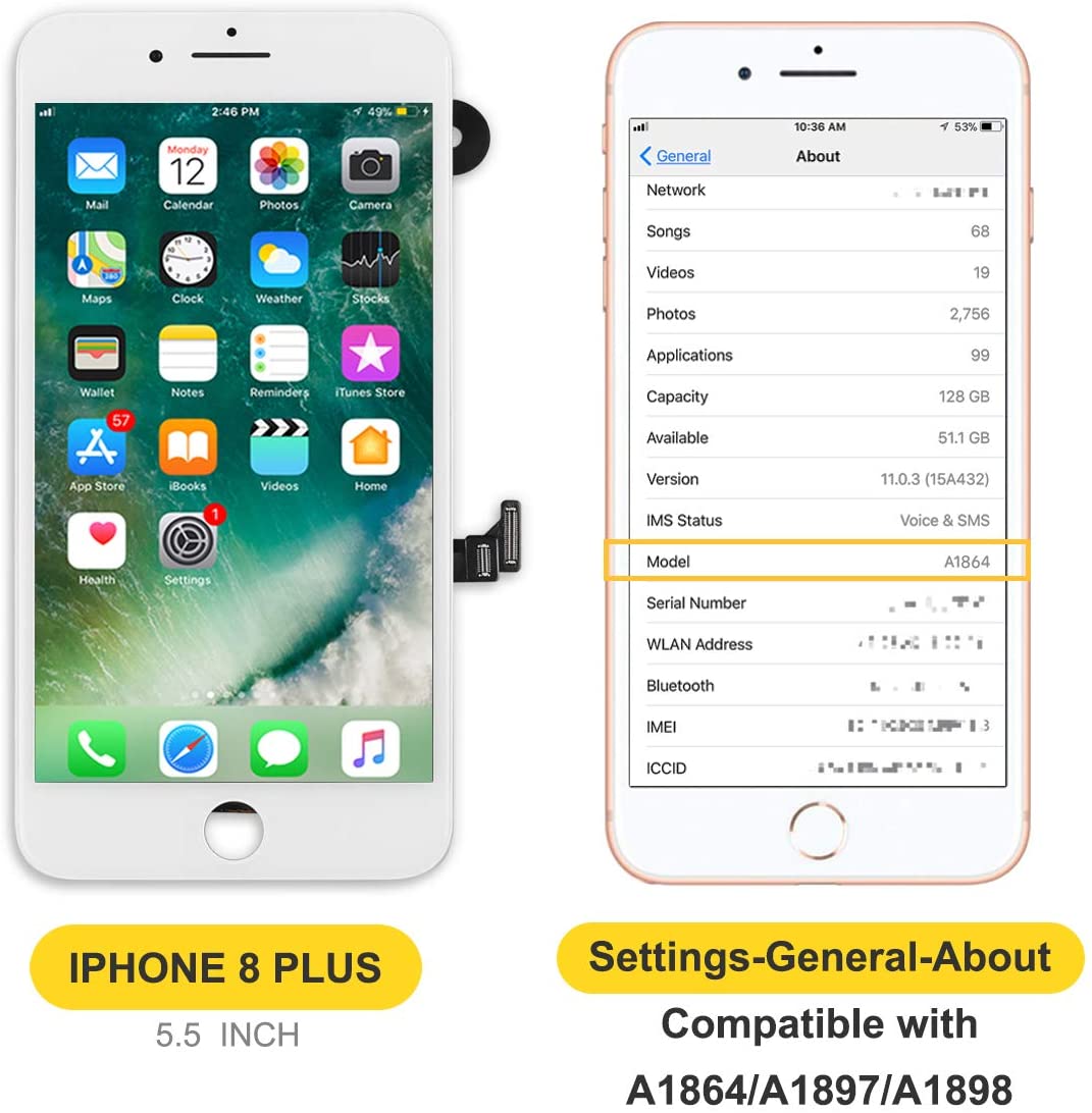 bokman for iPhone 8 Plus White Screen Replacement Parts Full Display Assembly