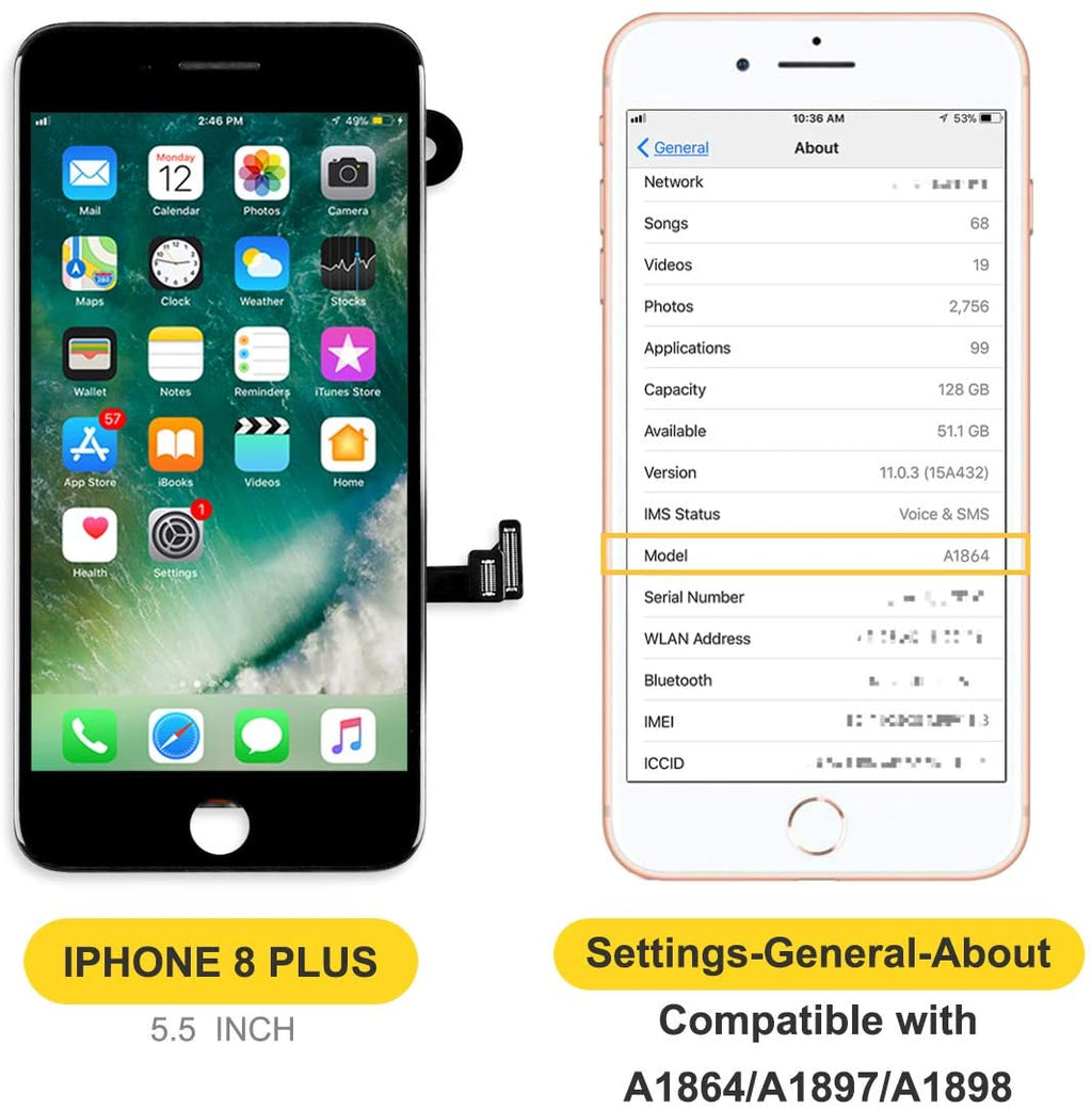 bokman for iPhone 8 Plus Black Screen Replacement Parts Full Display Assembly