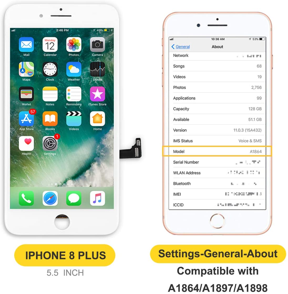 bokman for iPhone 8 Plus White Screen Replacement Parts Display Assembly